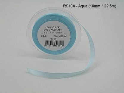 RS10A  10 MM X 22.5 METRE SATIN RIBBON IN AQUA- IF QUANTITY IS MORE THAN 10 ROLLS PAY 85P A ROLL