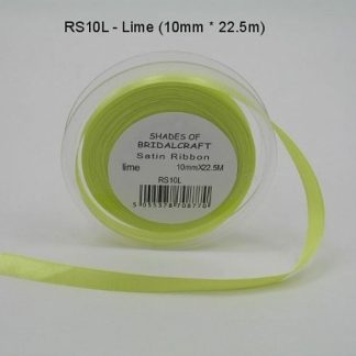 RS10L  10 MM X 22.5 METRES SATIN RIBBON IN LIME- IF QUANTITY IS MORE THAN 10 ROLLS PAY 85P A ROLL