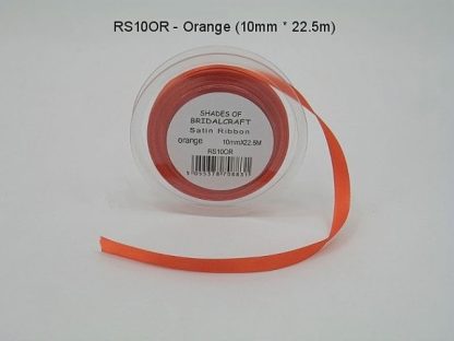 RS10OR  10 MM X 22.5 METRES SATIN RIBBON IN ORANGE - IF QUANTITY IS MORE THAN 10 ROLLS PAY 85P A ROLL