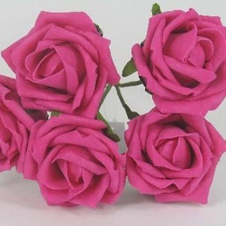 YF149HP 5 X 5 CM OPEN  ROSE IN HOT PINK COLOURFAST FOAM - BUY 36 BUNCHES PAY 85P A BUNCH