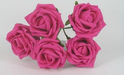 YF149HP 5 X 5 CM OPEN  ROSE IN HOT PINK COLOURFAST FOAM - BUY 36 BUNCHES PAY 85P A BUNCH