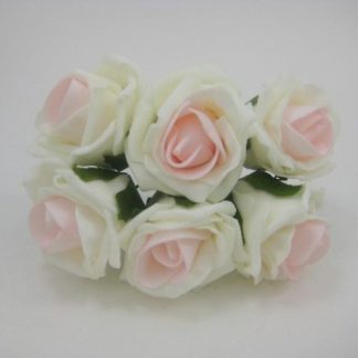 YFB43LIBP  6 X 6 CM IVORY COTTAGE ROSE WITH PRETTY BABY PINK CENTRE IN COLOURFAST FOAM