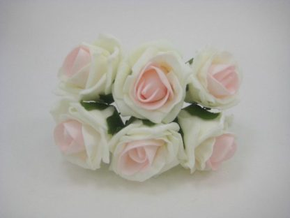 YFB43LIBP  6 X 6 CM IVORY COTTAGE ROSE WITH PRETTY BABY PINK CENTRE IN COLOURFAST FOAM